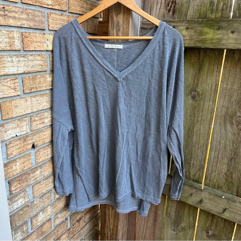 We The Free Charcoal Long Sleeve V-Neck Top